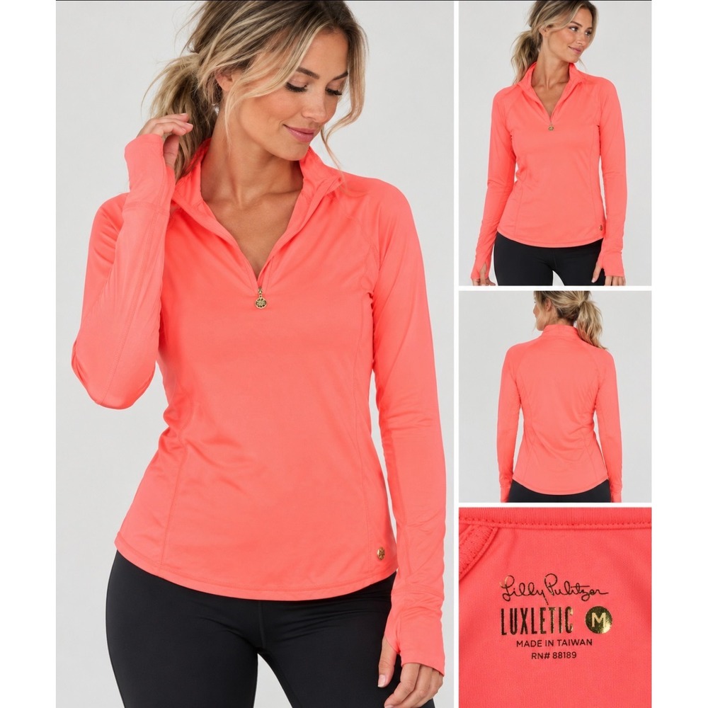 Lilly Pulitzer Luxletic Justine Half Zip Pullover Neon Coral 006863 Medium